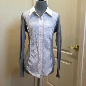 ANTHROPOLOGIE mixed fabric button up